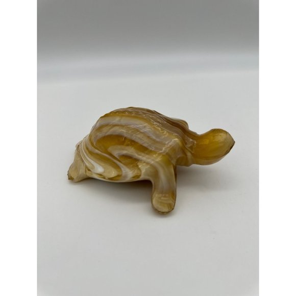 Vintage Carmel White Swirl Slag Glass Turtle Figurine Paperweight - Picture 2 of 7